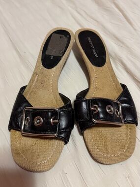 Predictions Black Leather Buckle Slip-On Mules